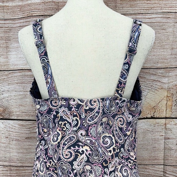 Lands' End Women's Navy Retro Paisley Print Square Neck Tankini Size 14D - Picture 12 of 13